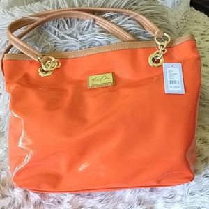 Marc Fisher Pop Star Large Tote Neon Orange Patent